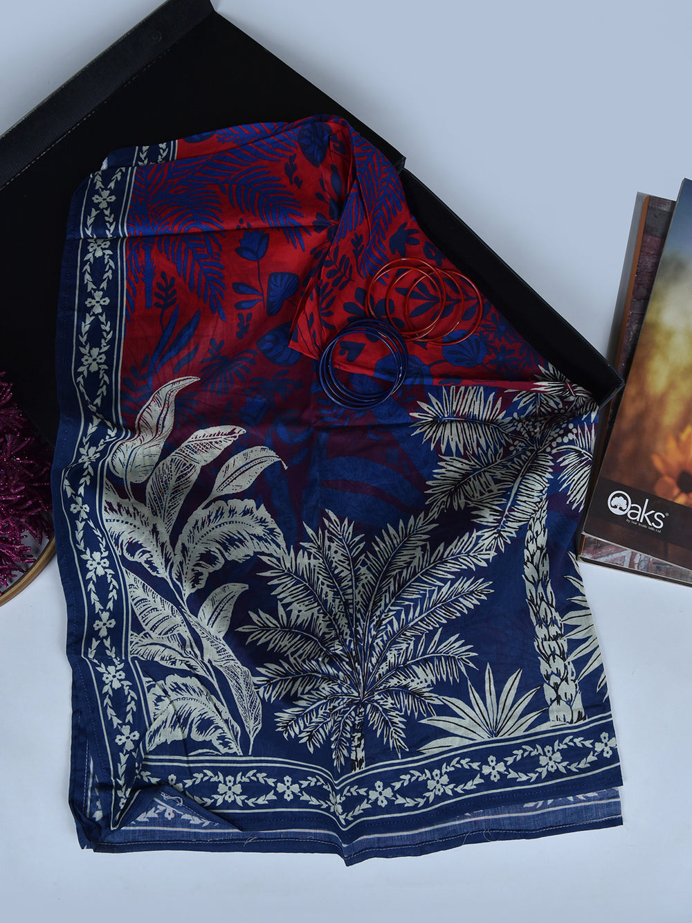 1Pc Printed Pret Dupatta Lawn Red & Blue - OWDT-2504019