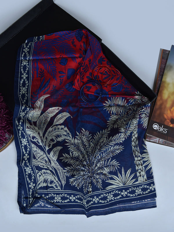 1Pc Printed Pret Dupatta Lawn Red & Blue - OWDT-2504019