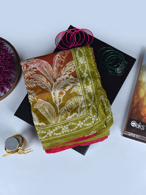 1Pc Printed Pret Dupatta Lawn Red & Green - OWDT-2504019