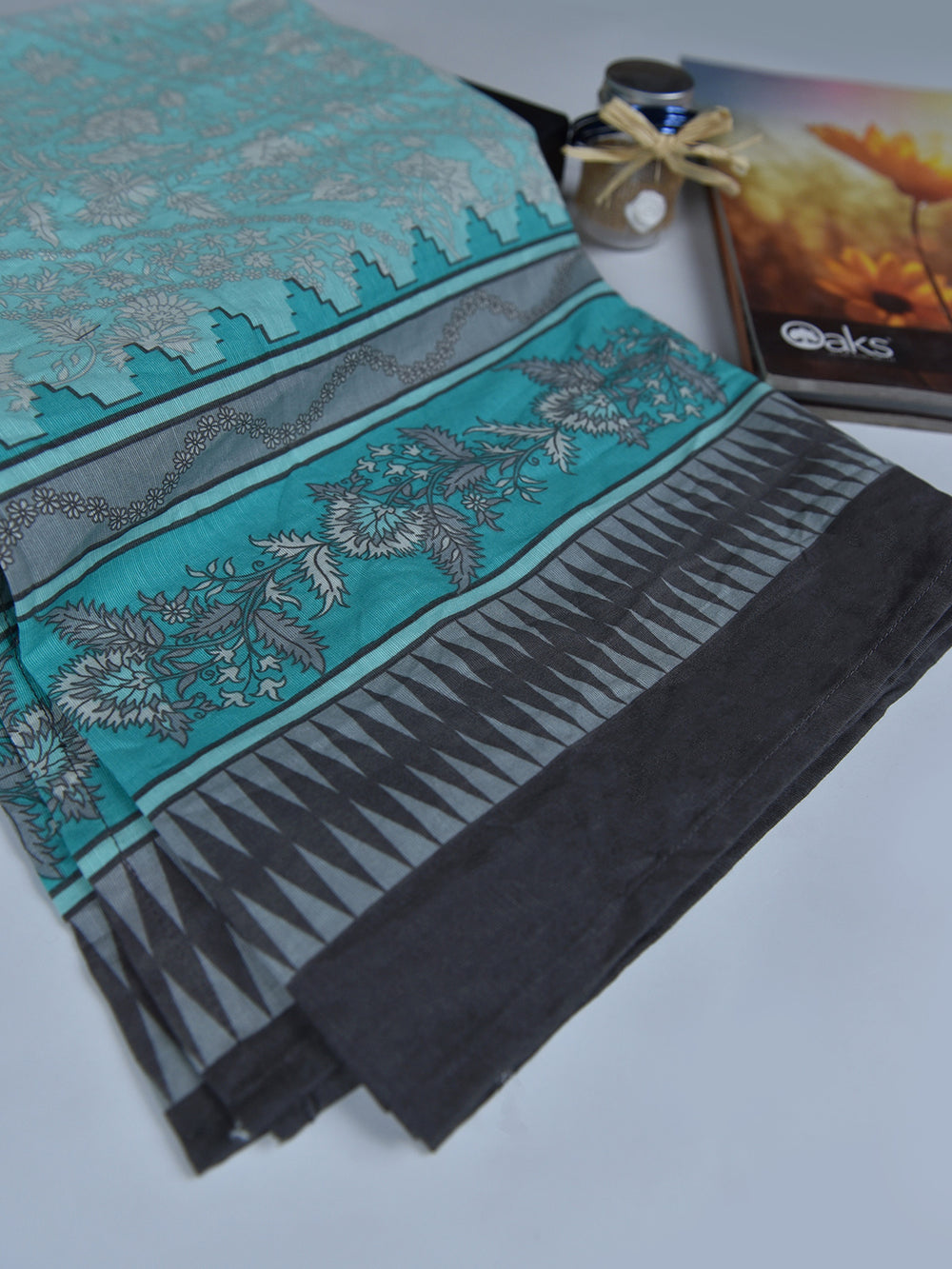 1Pc Printed Pret Dupatta Khaddar Ferozi - OWDT-2504020-11