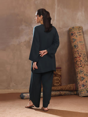 2Pc Dyed Pret Shirt Trouser Linen Teal