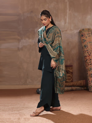 2Pc Dyed Pret Shirt Trouser Linen Teal