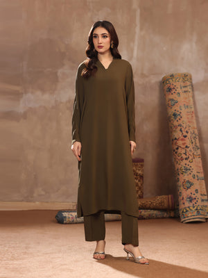 2Pc Dyed Pret Shirt Trouser Linen Dark Green