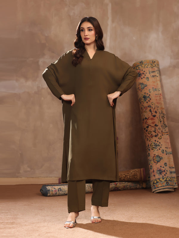 2Pc Dyed Pret Shirt Trouser Linen Dark Green