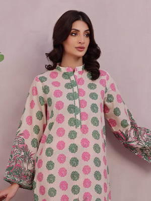 2Pc Printed Pret & Unstitched Shirt Trouser Lawn Green & Pink
