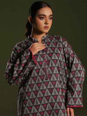 2Pc Printed Pret Shirt Trouser Cambric Charcoal - OW2P-2411001