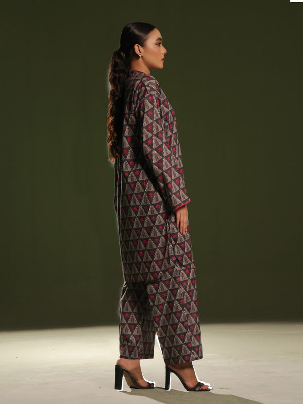2Pc Printed Pret Shirt Trouser Cambric Charcoal - OW2P-2411001