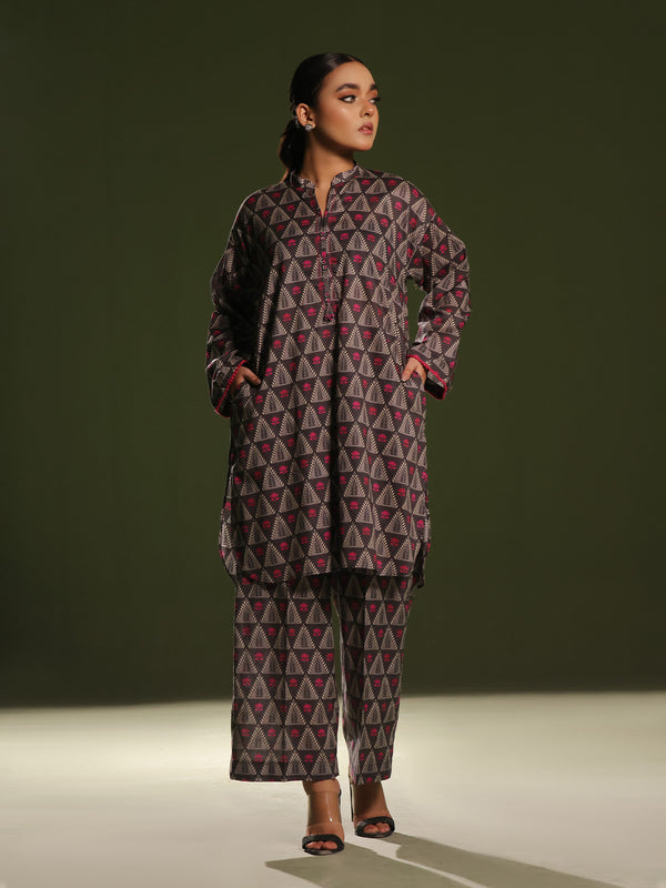 2Pc Printed Unstitched Cambric Black - OC2PT-6249-A