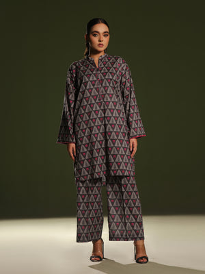 2Pc Printed Pret Shirt Trouser Cambric Charcoal - OW2P-2411001