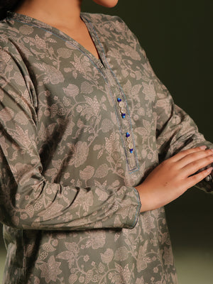 2Pc Printed Unstitched Cambric Green - OC2PT-6271-A