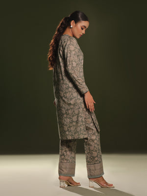 2Pc Printed Pret Shirt Trouser Cambric Green - OW2P-2411006