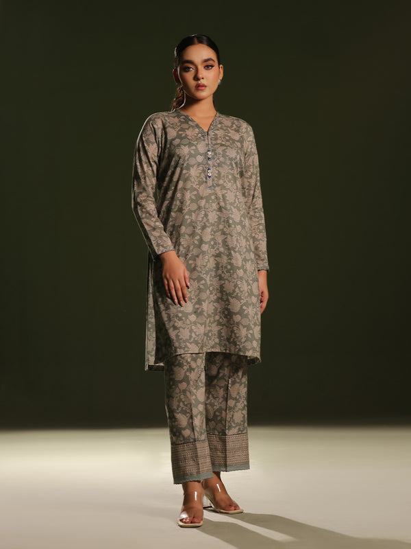 2Pc Printed Pret Shirt Trouser Cambric Green - OW2P-2411006