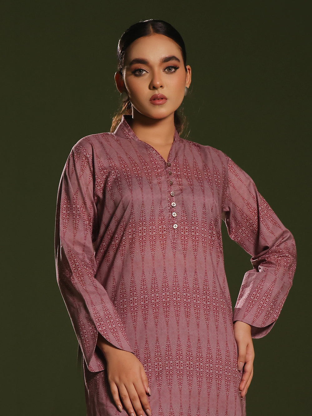 2Pc Printed Pret Shirt Trouser Cambric Maroon - OW2P-2411005