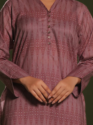 2Pc Printed Pret Shirt Trouser Cambric Maroon - OW2P-2411005