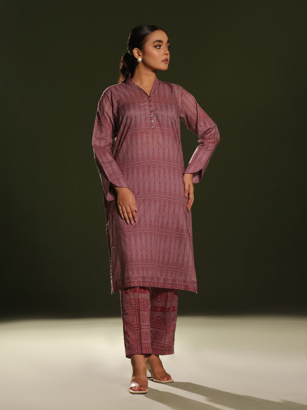 2Pc Printed Pret Shirt Trouser Cambric Maroon - OW2P-2411005