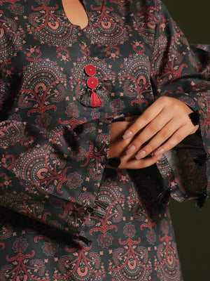 2Pc Printed Pret Shirt Trouser Cambric Dark Green - OW2P-2411002