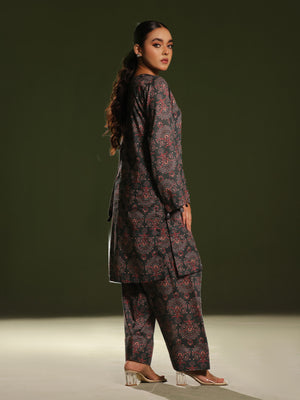 2Pc Printed Pret Shirt Trouser Cambric Dark Green - OW2P-2411002