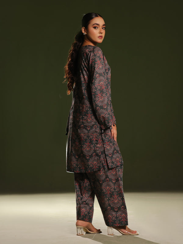 2Pc Printed Pret Shirt Trouser Cambric Dark Green - OW2P-2411002
