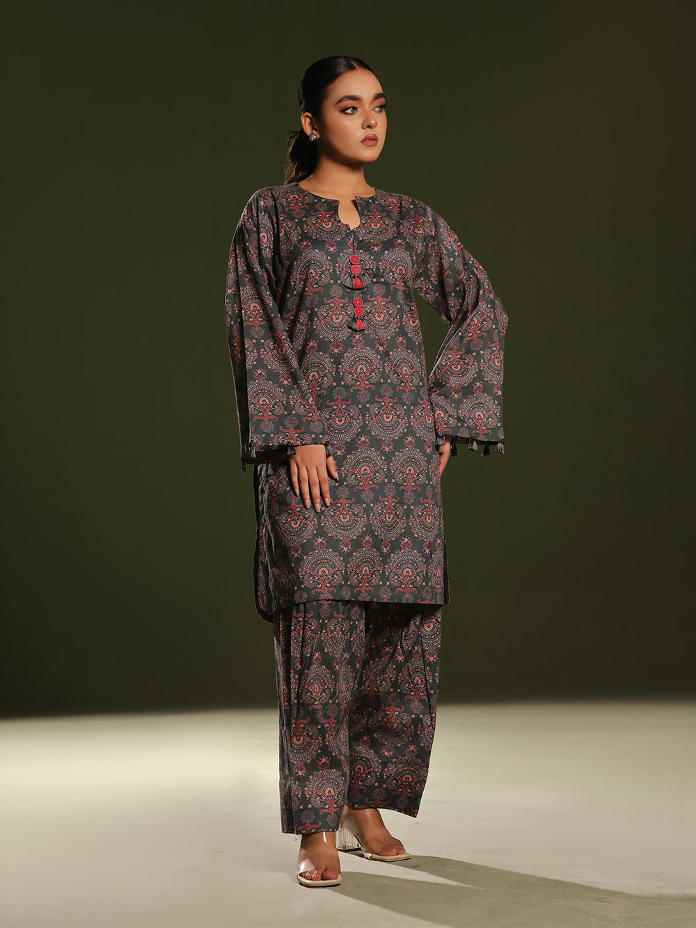 2Pc Printed Unstitched Cambric Green - OC2PT-6276-A