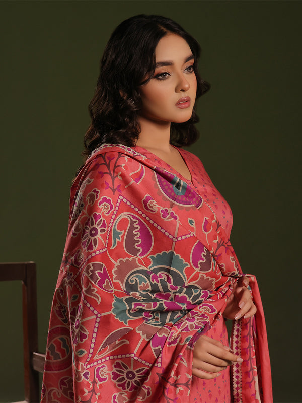 3Pc Printed Pret Suit Cambric Peach - OW3P-2411013
