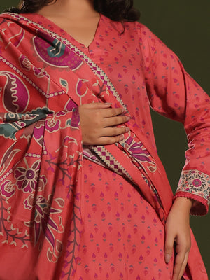 3Pc Printed Pret Suit Cambric Peach - OW3P-2411013