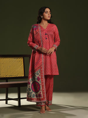 3Pc Printed Pret Suit Cambric Peach - OW3P-2411013