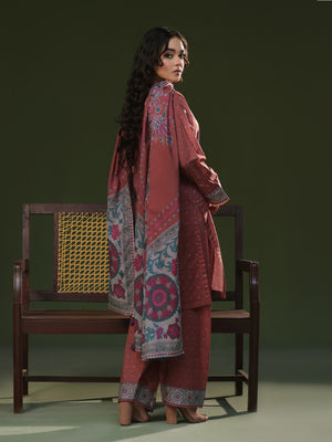 3Pc Printed Pret Suit Cambric Brown - OW3P-2411014