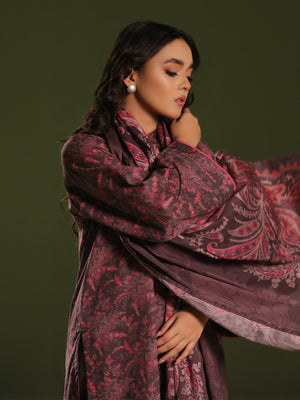 3Pc Printed Pret Suit Cambric Brown - OW3P-2411020