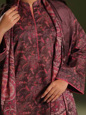 3Pc Printed Pret Suit Cambric Brown - OW3P-2411020