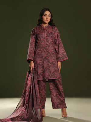 3Pc Printed Pret Suit Cambric Brown - OW3P-2411020