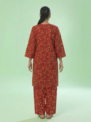 2Pc Printed Unstitched Shirt Trouser Lawn Red - OL2P-6451-A