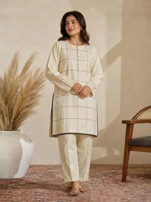 1Pc Solid Pret Kurti Dobby Off White - OWKT-2104008-A