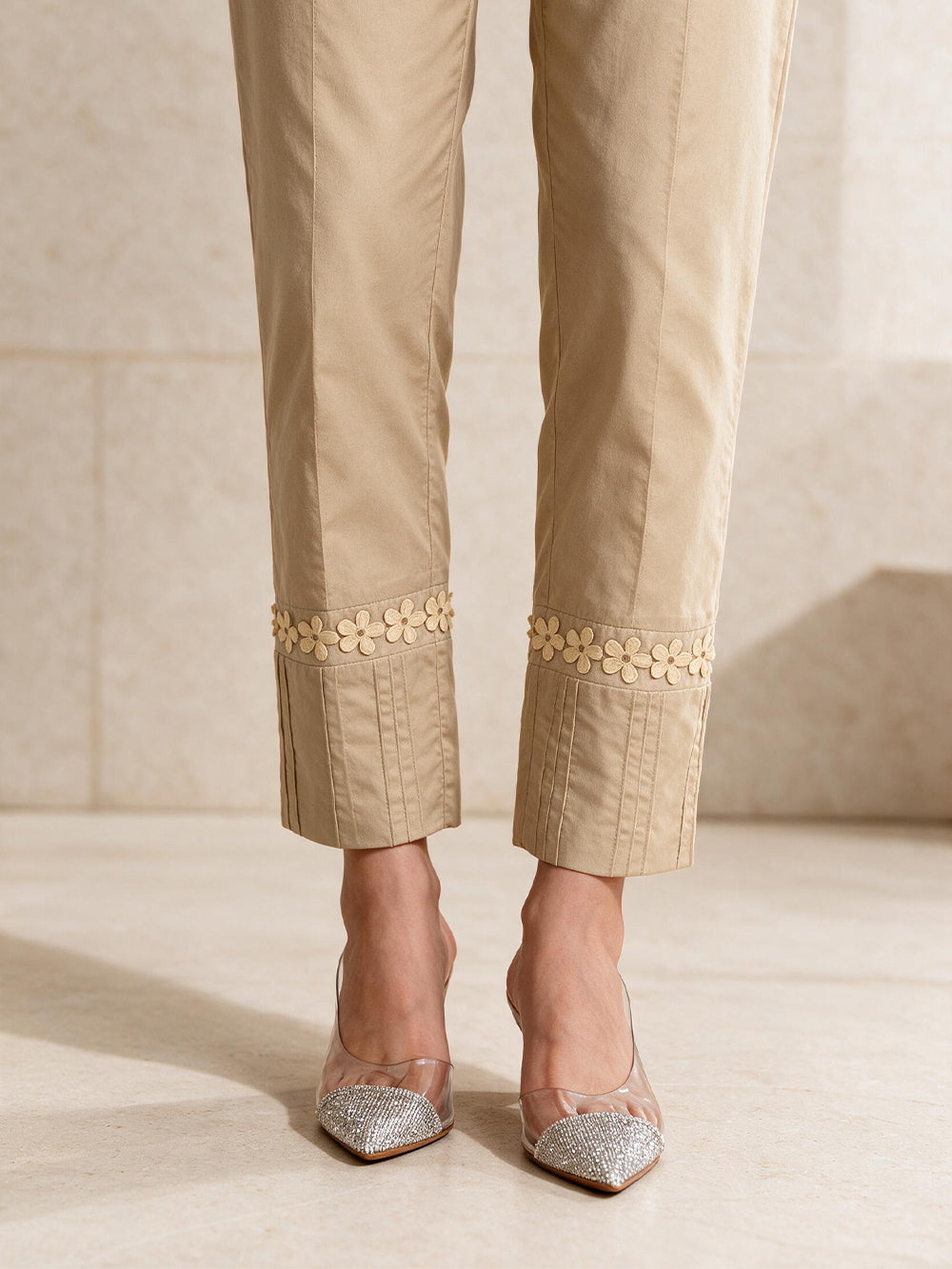 Women Beige Cambric Trouser - OWSP-2206038-1