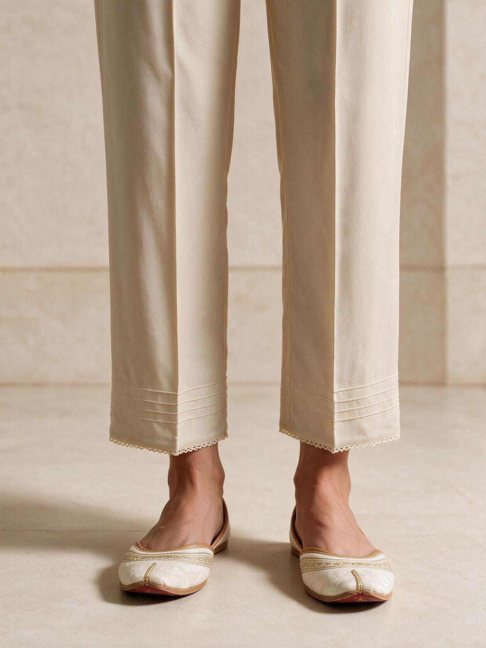 Women Beige Cambric Trouser - OWSP-2301023-1