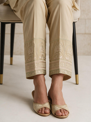 Women Beige Lawn Trouser - OWESP-2301029-1