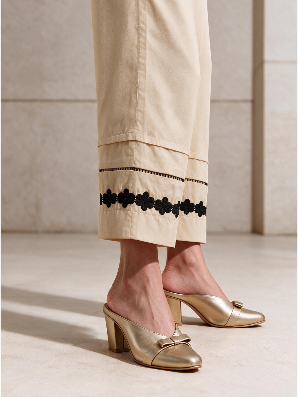 Women Beige Lawn Trouser - OWSP-2109014