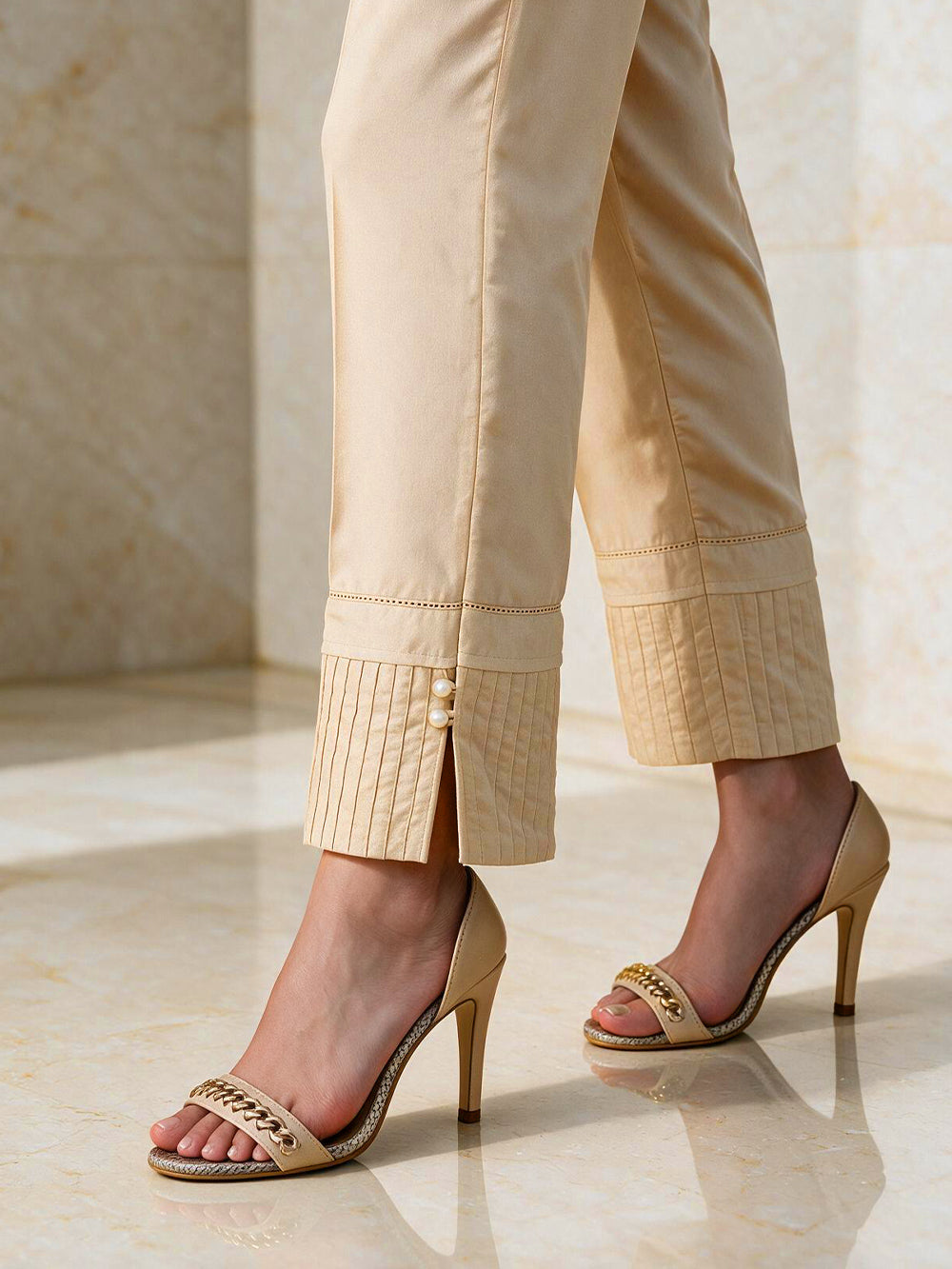 Women Beige Lawn Trouser - OWSP-2206037-1