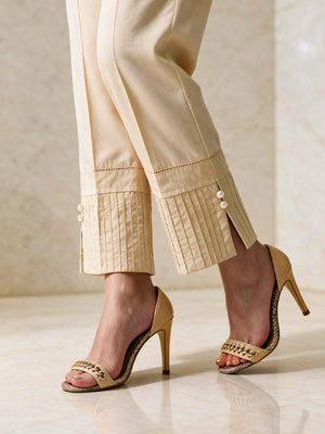 Women Beige Lawn Trouser - OWSP-2206037-1