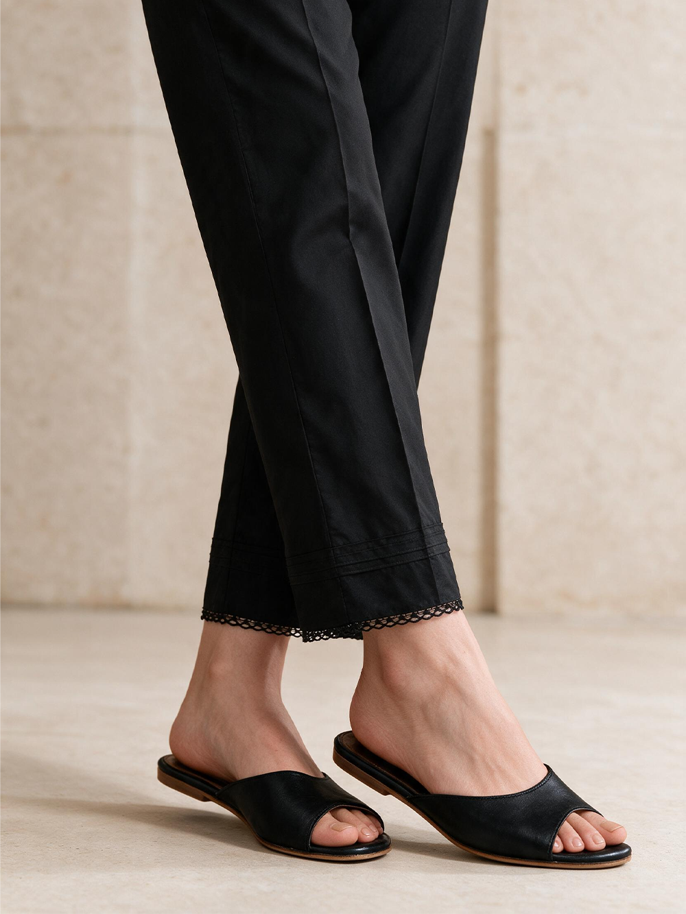 Women Black Cambric Trouser - OWSP-2301023-2
