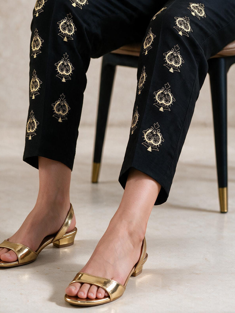 Women Black Dyed Embroidered Trouser - OWESP-2301024-3