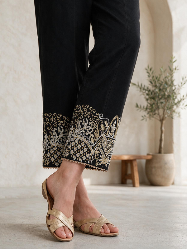 Women Black Lawn Embroidered Trouser - OWESP-2203005
