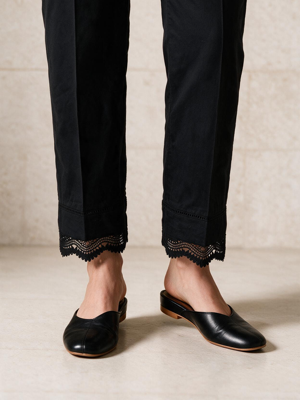 Women Black Lawn Trouser - OWSP-2211029-3