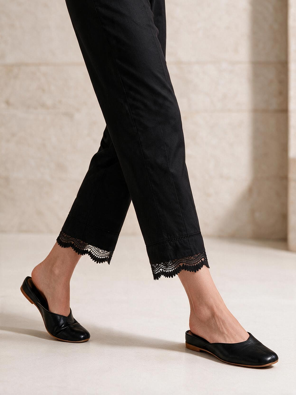 Women Black Lawn Trouser - OWSP-2211029-3