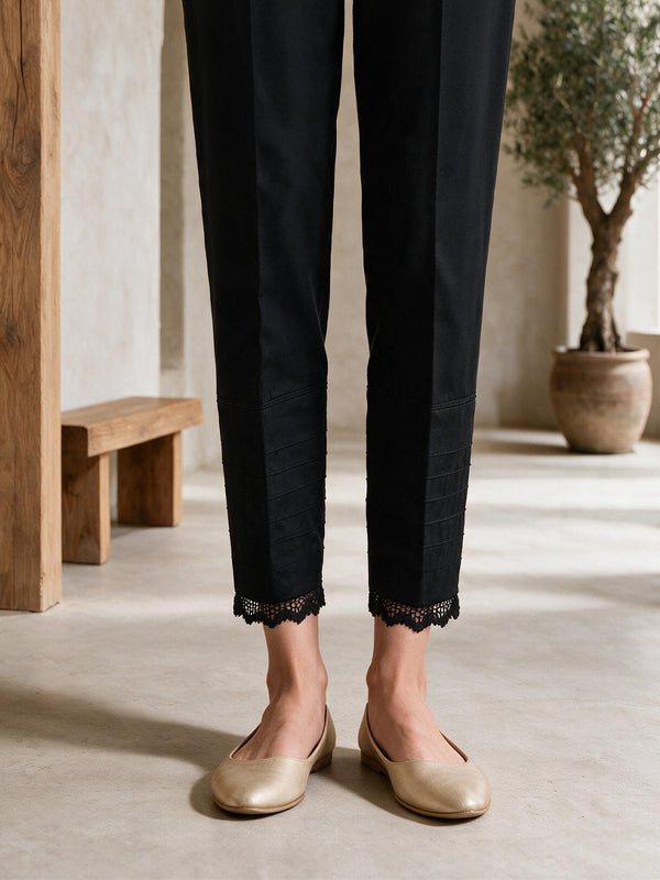 Women Black Lawn Trouser - OWSP-2310040