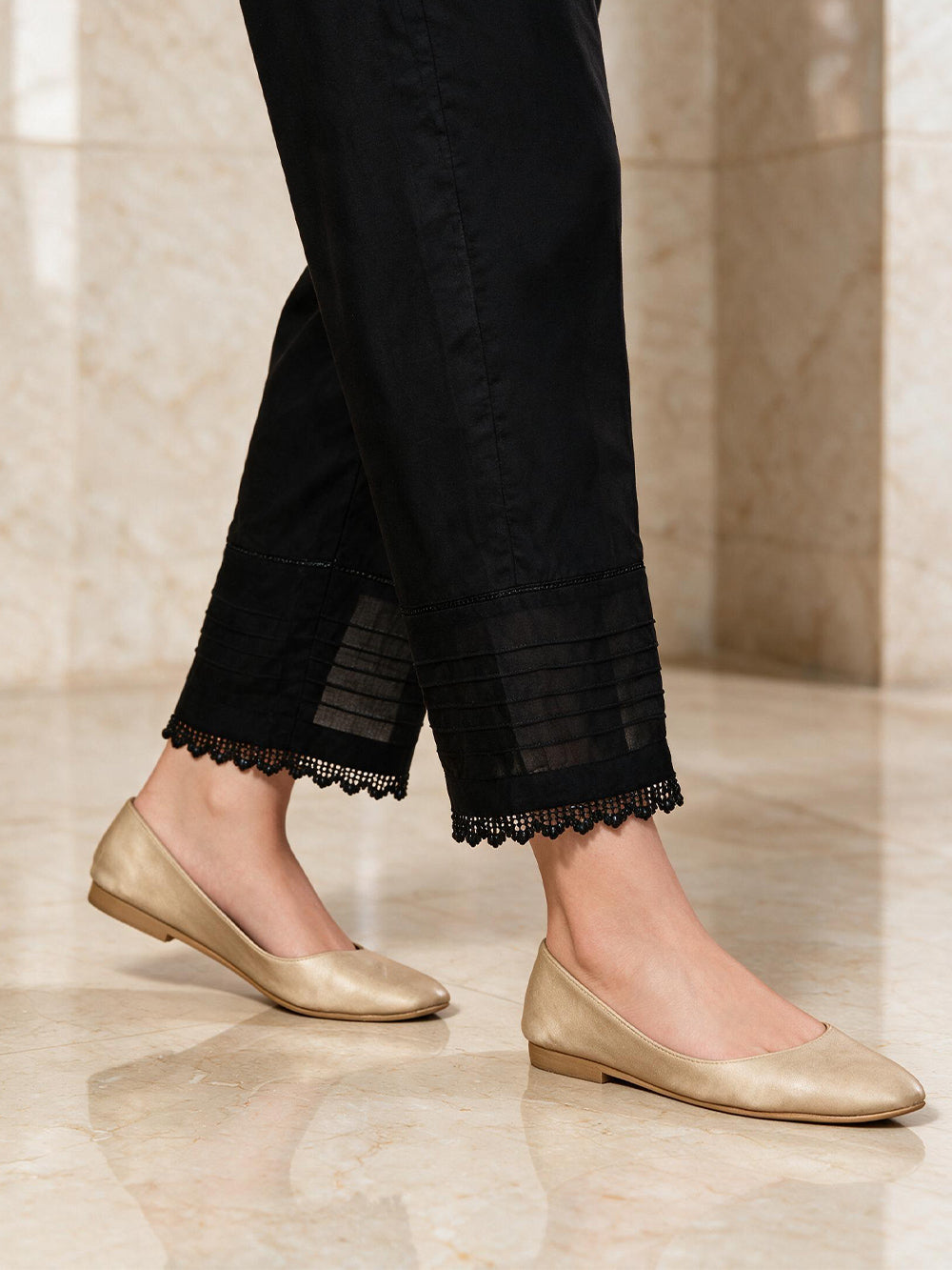 Women Black Lawn Trouser - OWSP-2310040