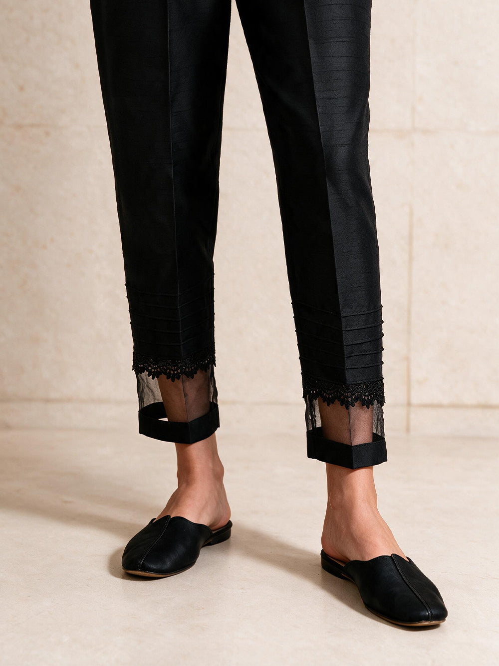 Women Black Silk Blend Trouser - OWCP-2208029