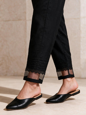 Women Black Silk Blend Trouser - OWCP-2208029