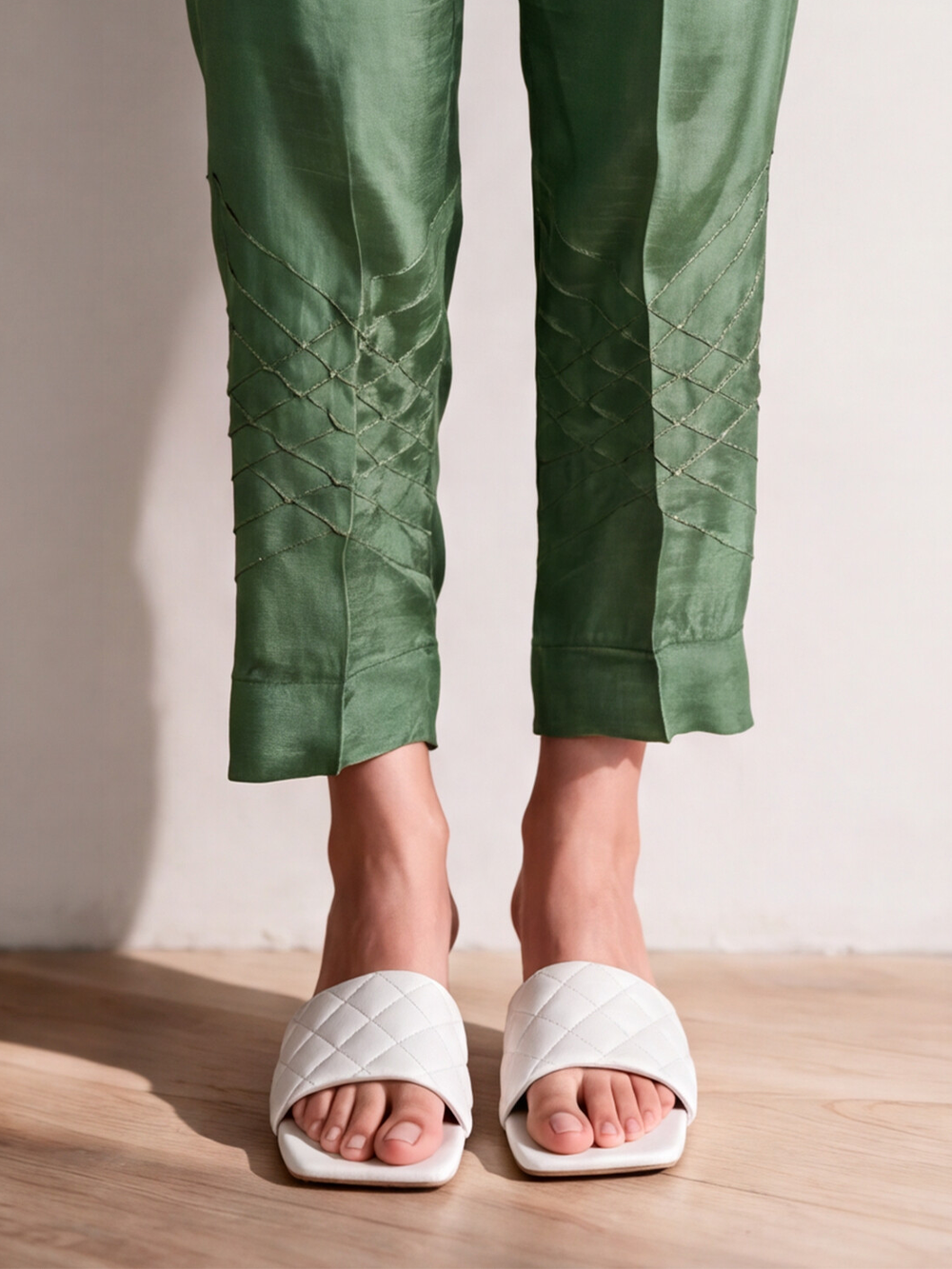 Women Mehndi Raw Silk Trouser - OWSP-2108022-A