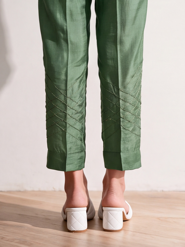 Women Mehndi Raw Silk Trouser - OWSP-2108022-A