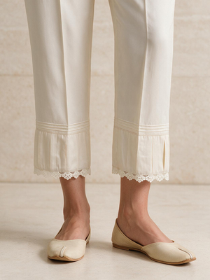 Women Off White Lawn Trouser - OWSP-2203010-1